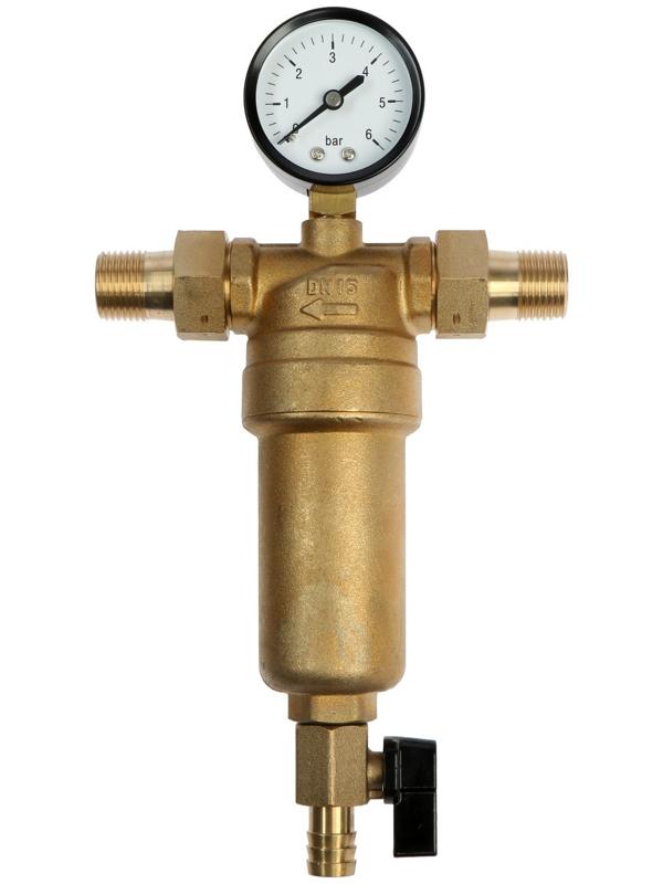 Фильтр механической очистки STT, 1/2″, с манометром, горячая вода, латунь