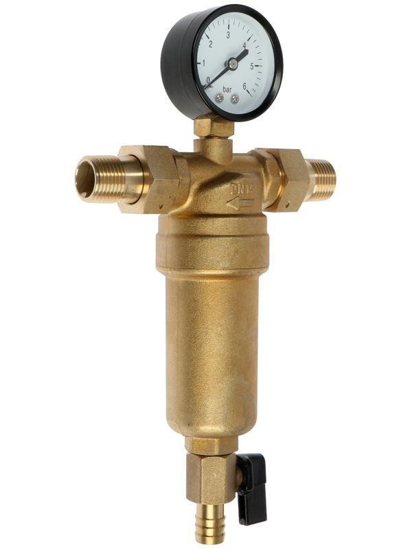 Фильтр механической очистки STT, 1/2″, с манометром, горячая вода, латунь