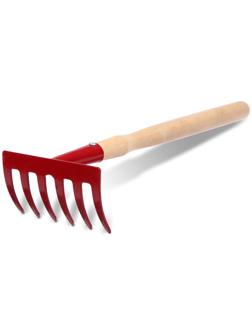 Малые прямые грабли, 6 зубцов, длина 31 см, металл, деревянная ручка