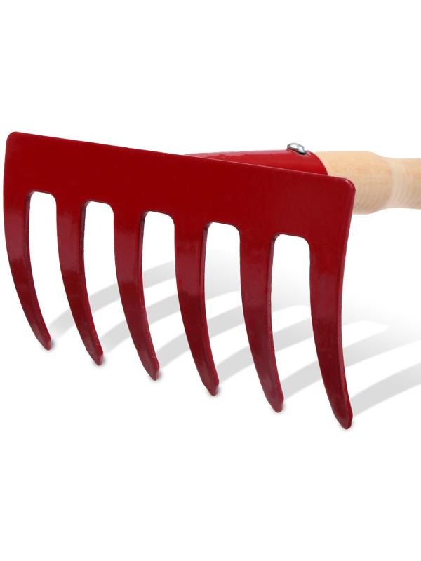 Малые прямые грабли, 6 зубцов, длина 31 см, металл, деревянная ручка