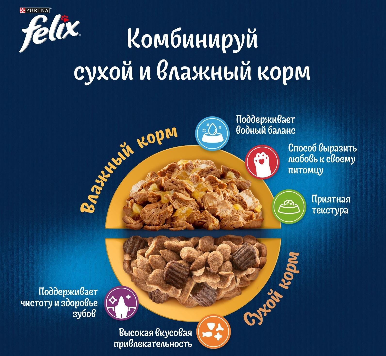 Влажный корм Felix Аппетитные кусочки для кошек, ягненок и курица в желе, пауч 75 г