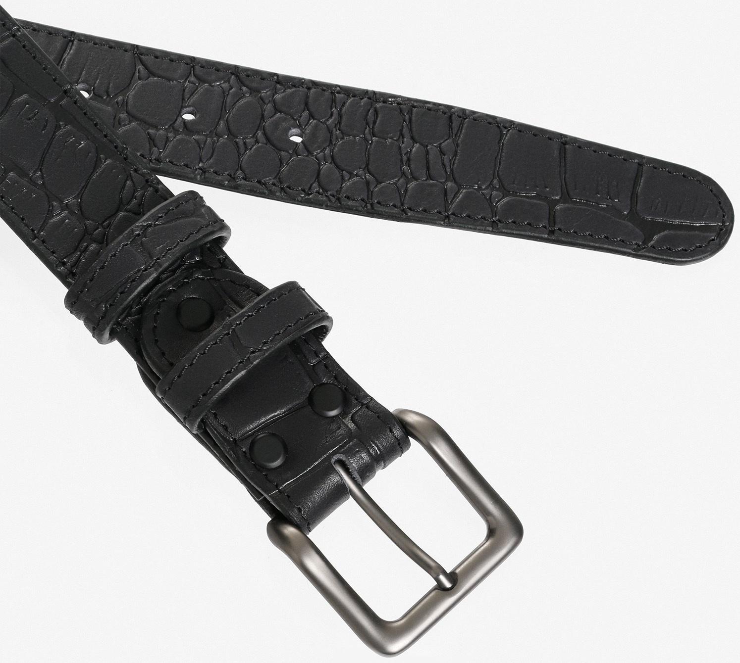 Ремень брючный с подкладом.Тиснение имитация кожи каймана, цвет черный, 4 см, 110 см