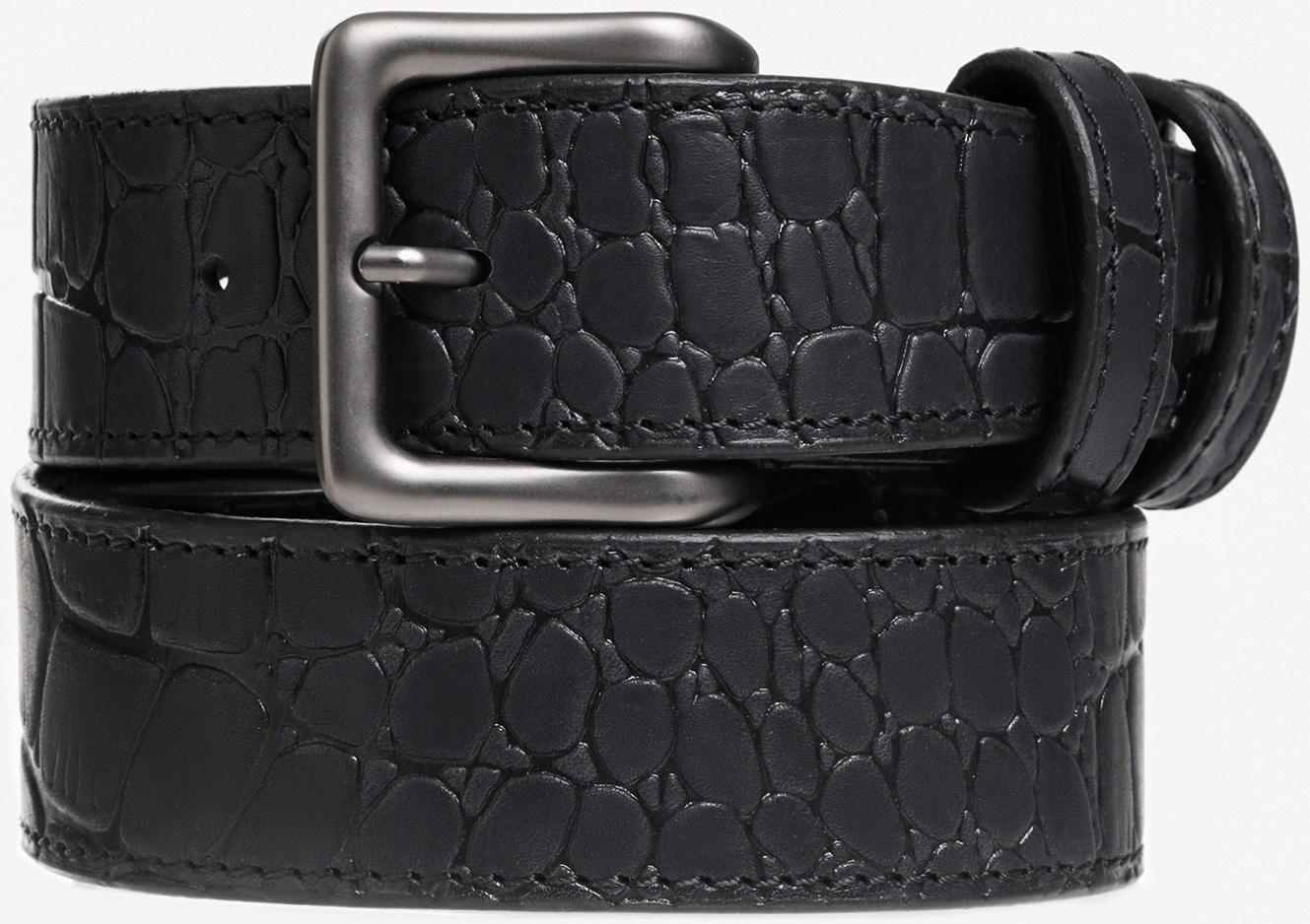 Ремень брючный с подкладом.Тиснение имитация кожи каймана, цвет черный, 4 см, 110 см