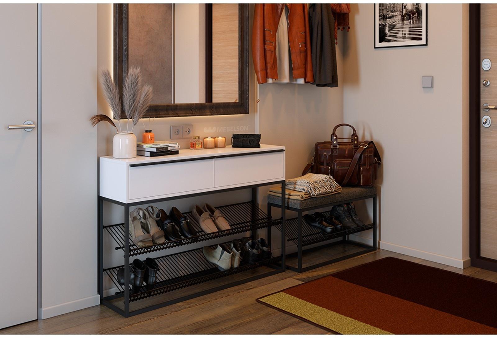 Обувница Крафт-2, 1150x300x800, Черный муар/Белый