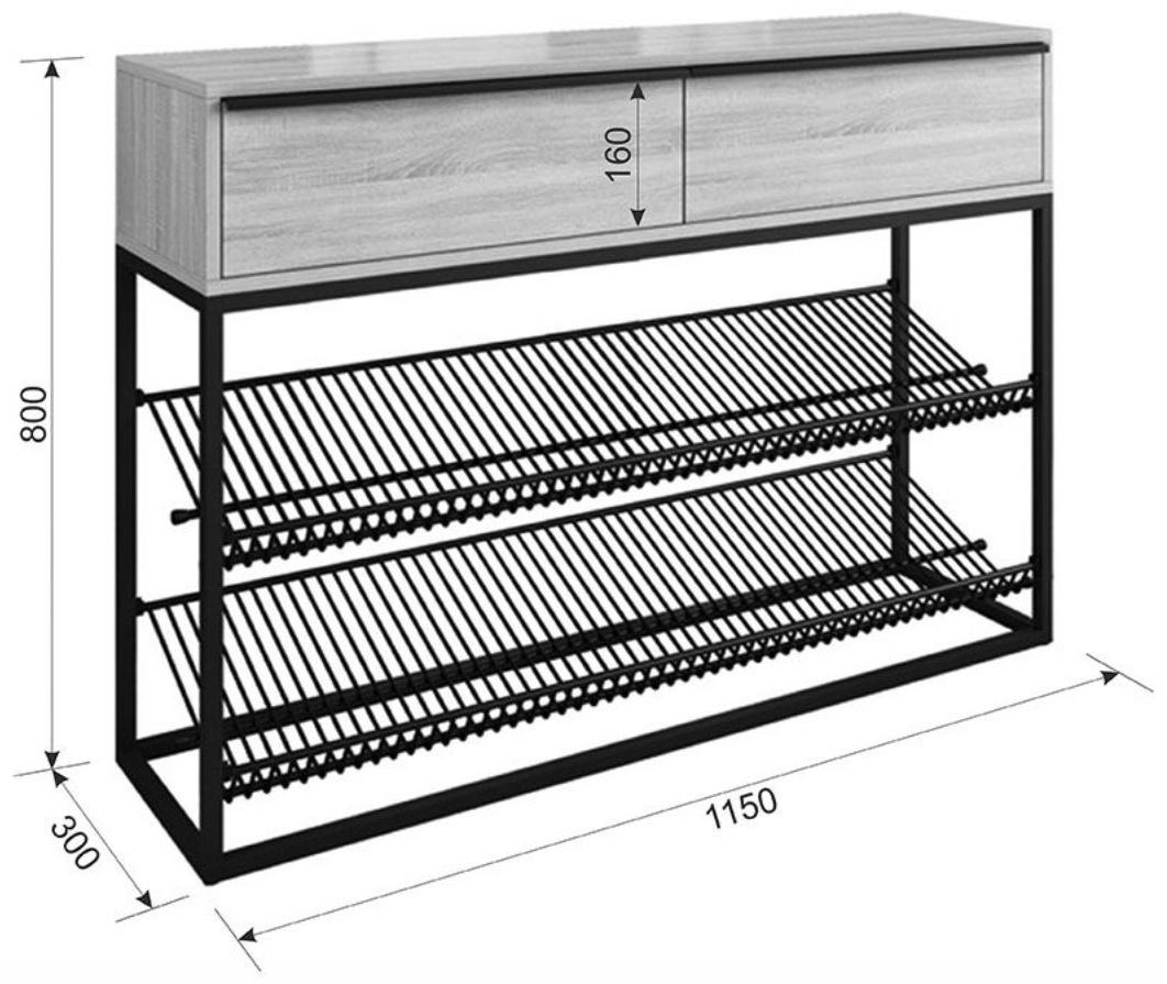 Обувница Крафт-2, 1150x300x800, Черный муар/Белый