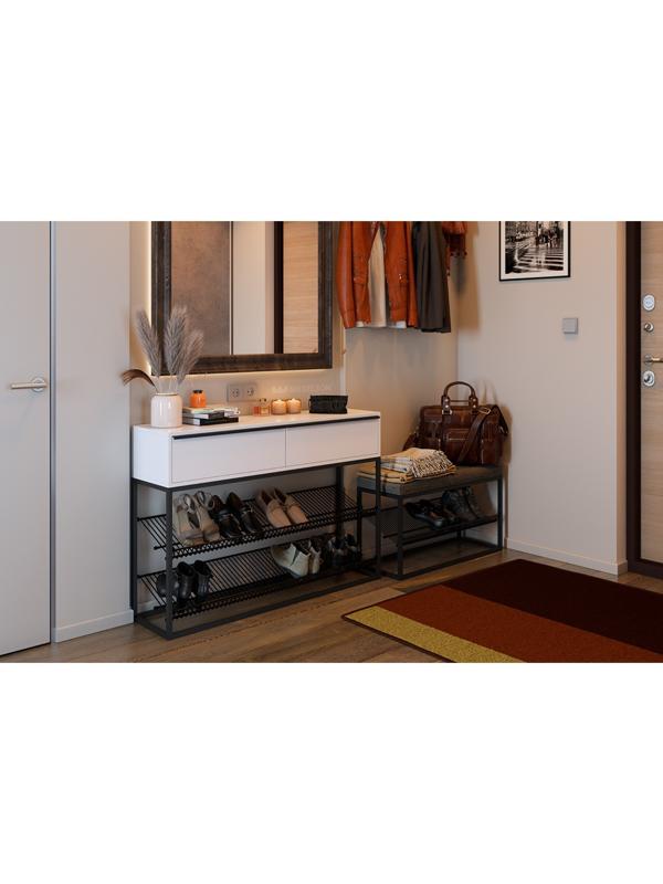 Обувница Крафт-2, 1150x300x800, Черный муар/Белый