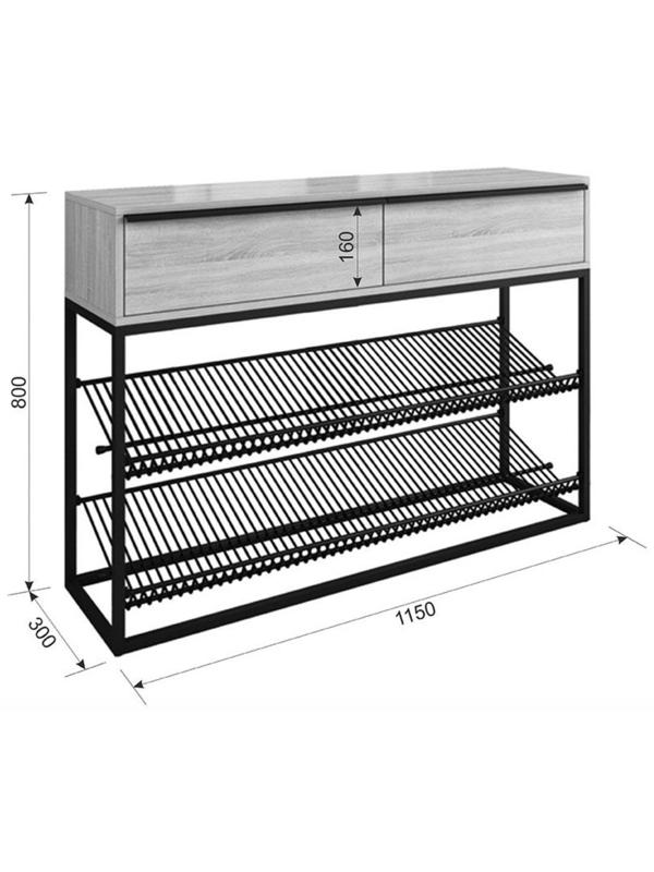 Обувница Крафт-2, 1150x300x800, Черный муар/Белый