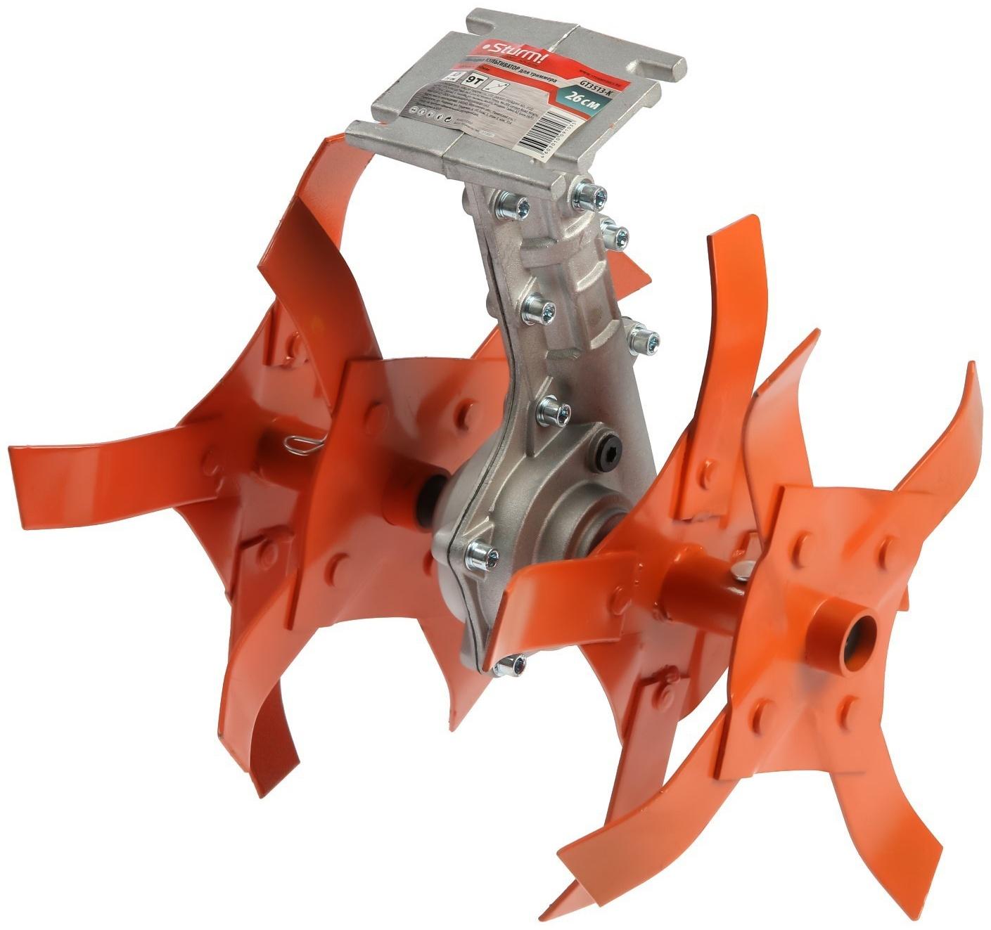 Насадка культиватор для триммера Sturm GT3513-K, штанга триммера d=26 мм, вал 9 зубьев