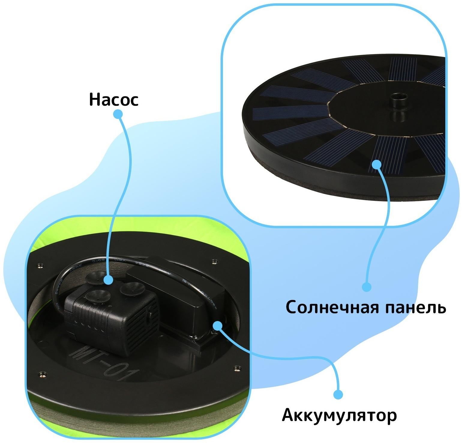 Фонтан для садового водоёма, 7 Вт, 200 л/ч, на солнечной панели