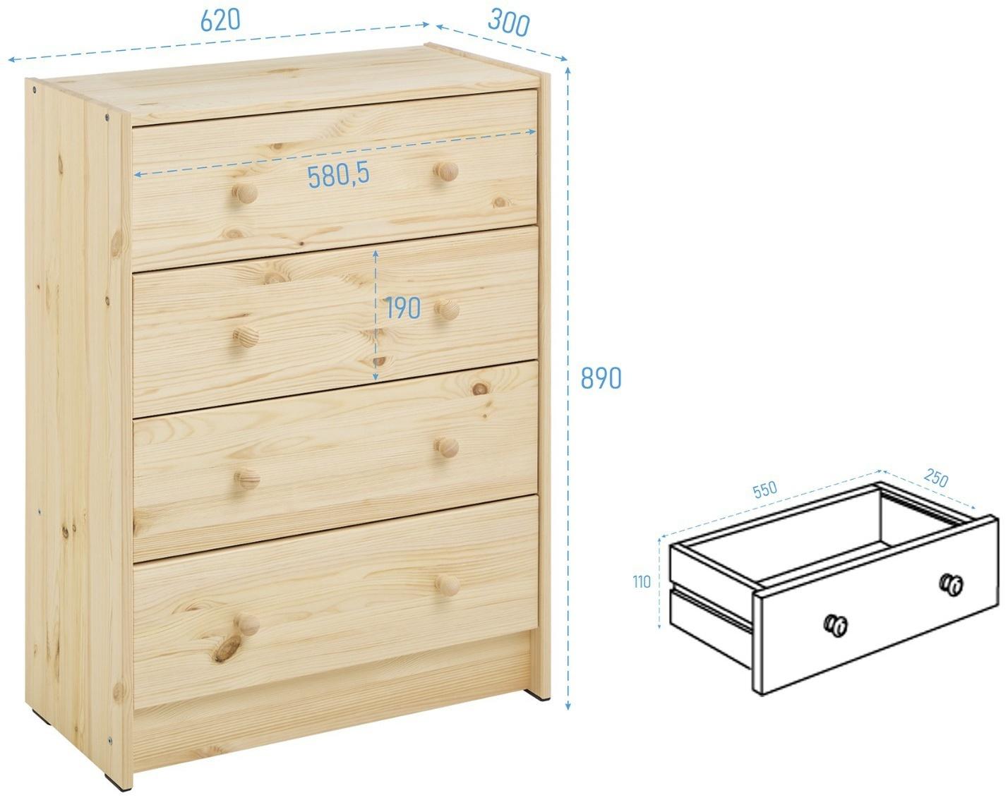 Комод RAST 4, 62х30х90, Массив сосны