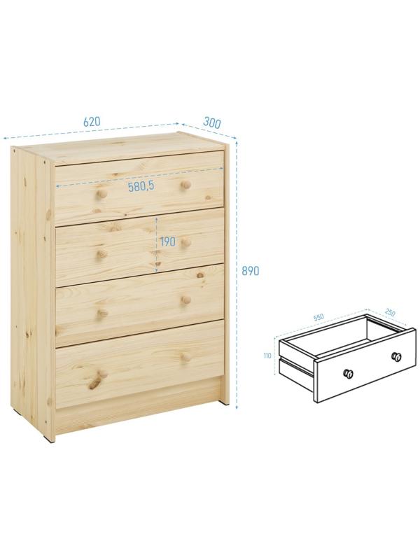 Комод RAST 4, 62х30х90, Массив сосны