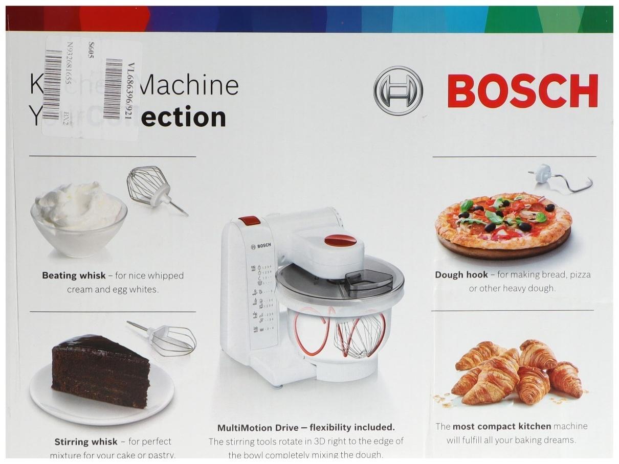 Кухонная машина Bosch MUMP1000, 600 Вт, 3.9 л, 4 скорости, 3 насадки, белая