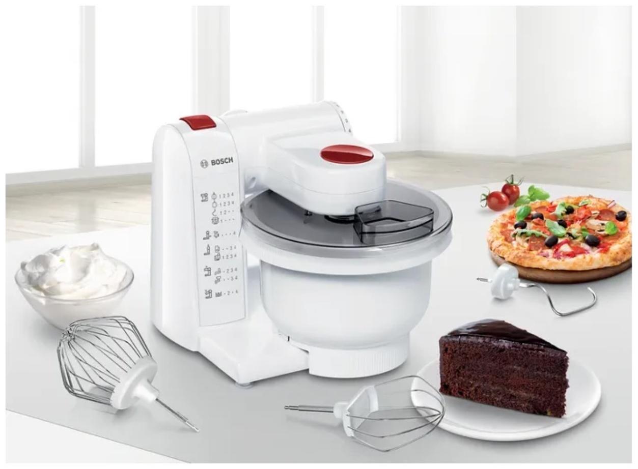 Кухонная машина Bosch MUMP1000, 600 Вт, 3.9 л, 4 скорости, 3 насадки, белая