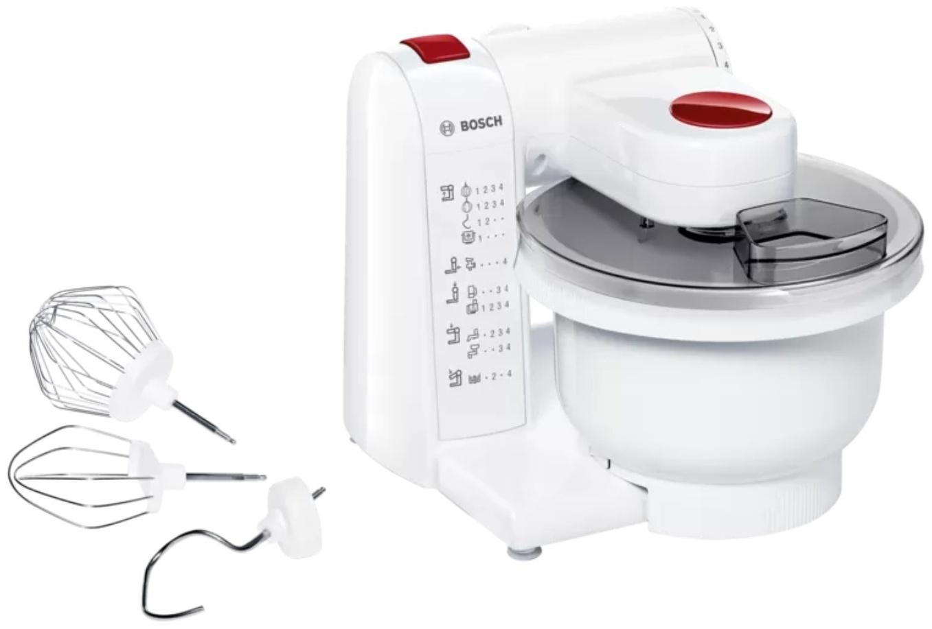 Кухонная машина Bosch MUMP1000, 600 Вт, 3.9 л, 4 скорости, 3 насадки, белая