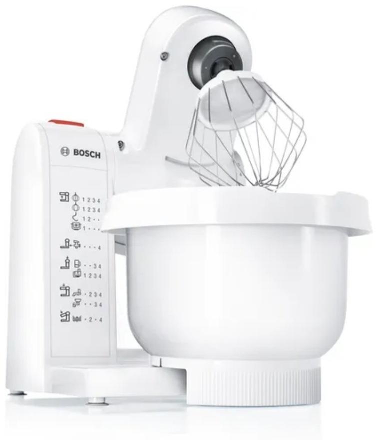 Кухонная машина Bosch MUMP1000, 600 Вт, 3.9 л, 4 скорости, 3 насадки, белая