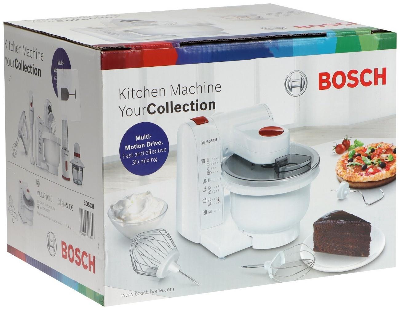 Кухонная машина Bosch MUMP1000, 600 Вт, 3.9 л, 4 скорости, 3 насадки, белая
