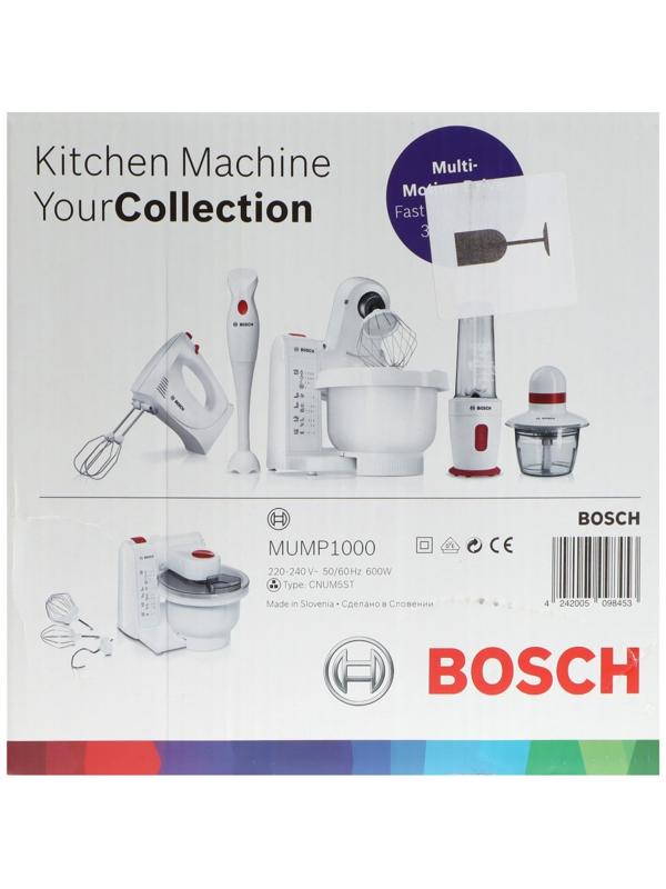 Кухонная машина Bosch MUMP1000, 600 Вт, 3.9 л, 4 скорости, 3 насадки, белая