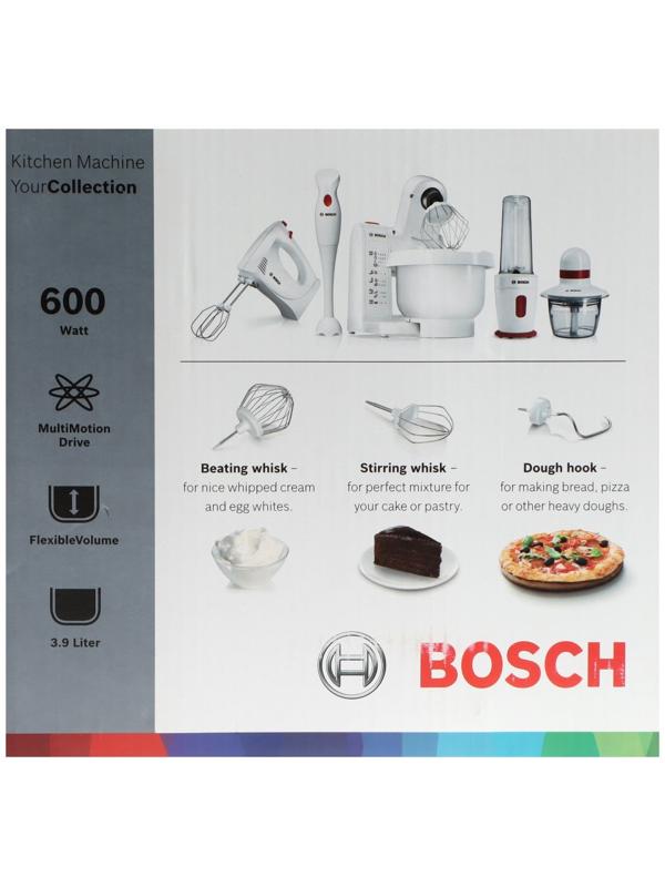 Кухонная машина Bosch MUMP1000, 600 Вт, 3.9 л, 4 скорости, 3 насадки, белая