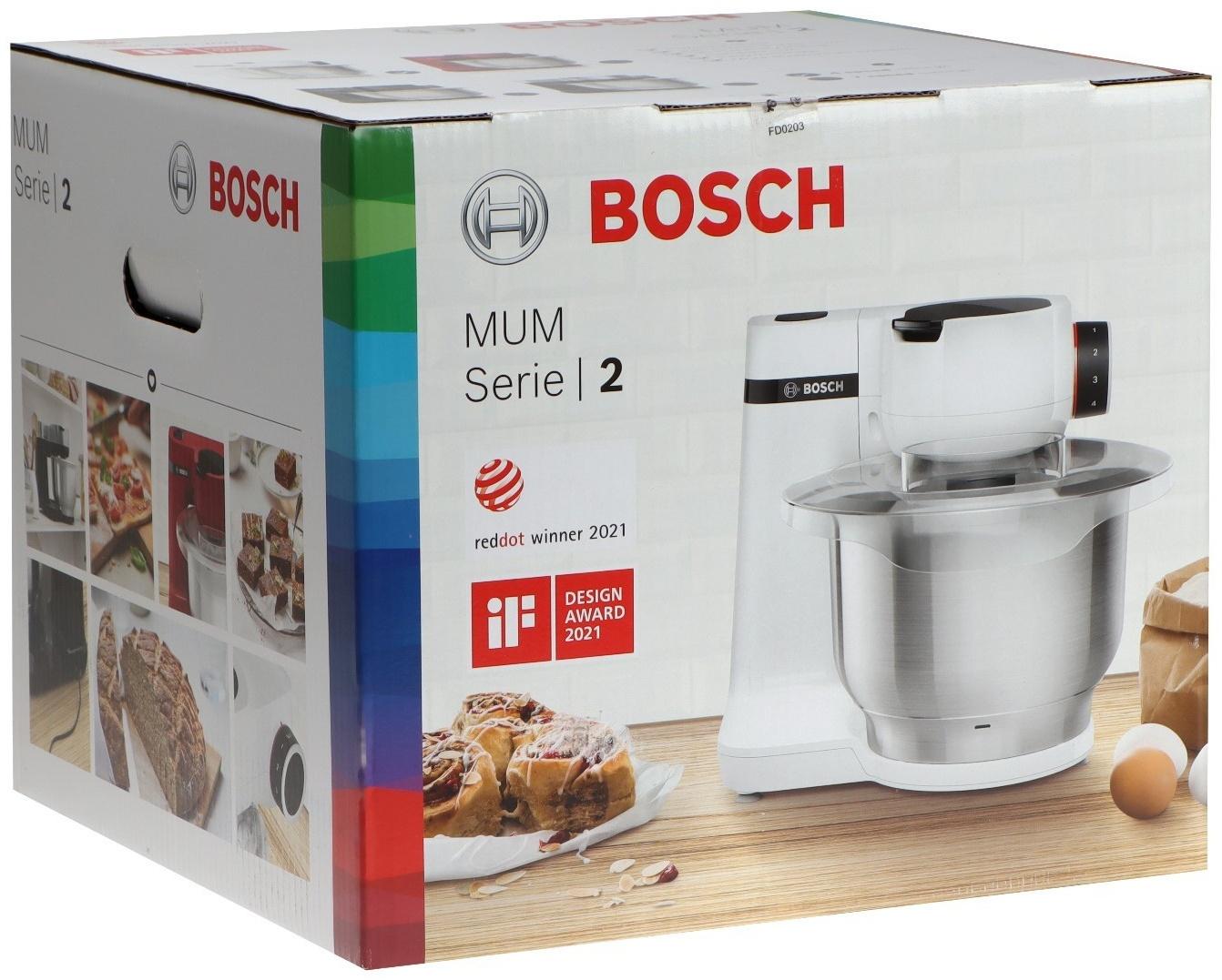 Кухонная машина Bosch MUMS2EW00, 700 Вт, 3.8 л, 4 скорости, 2 насадки, белая