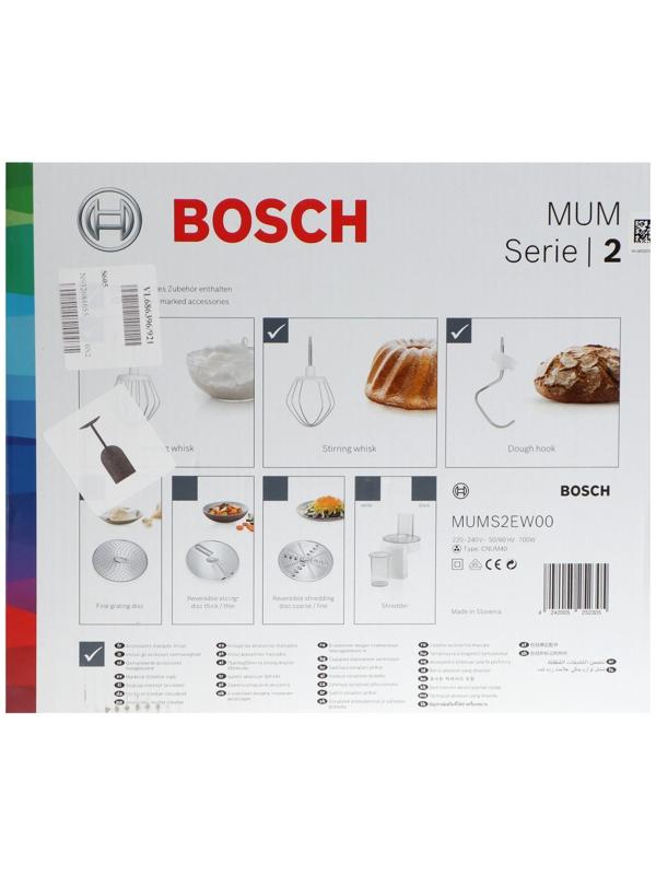 Кухонная машина Bosch MUMS2EW00, 700 Вт, 3.8 л, 4 скорости, 2 насадки, белая