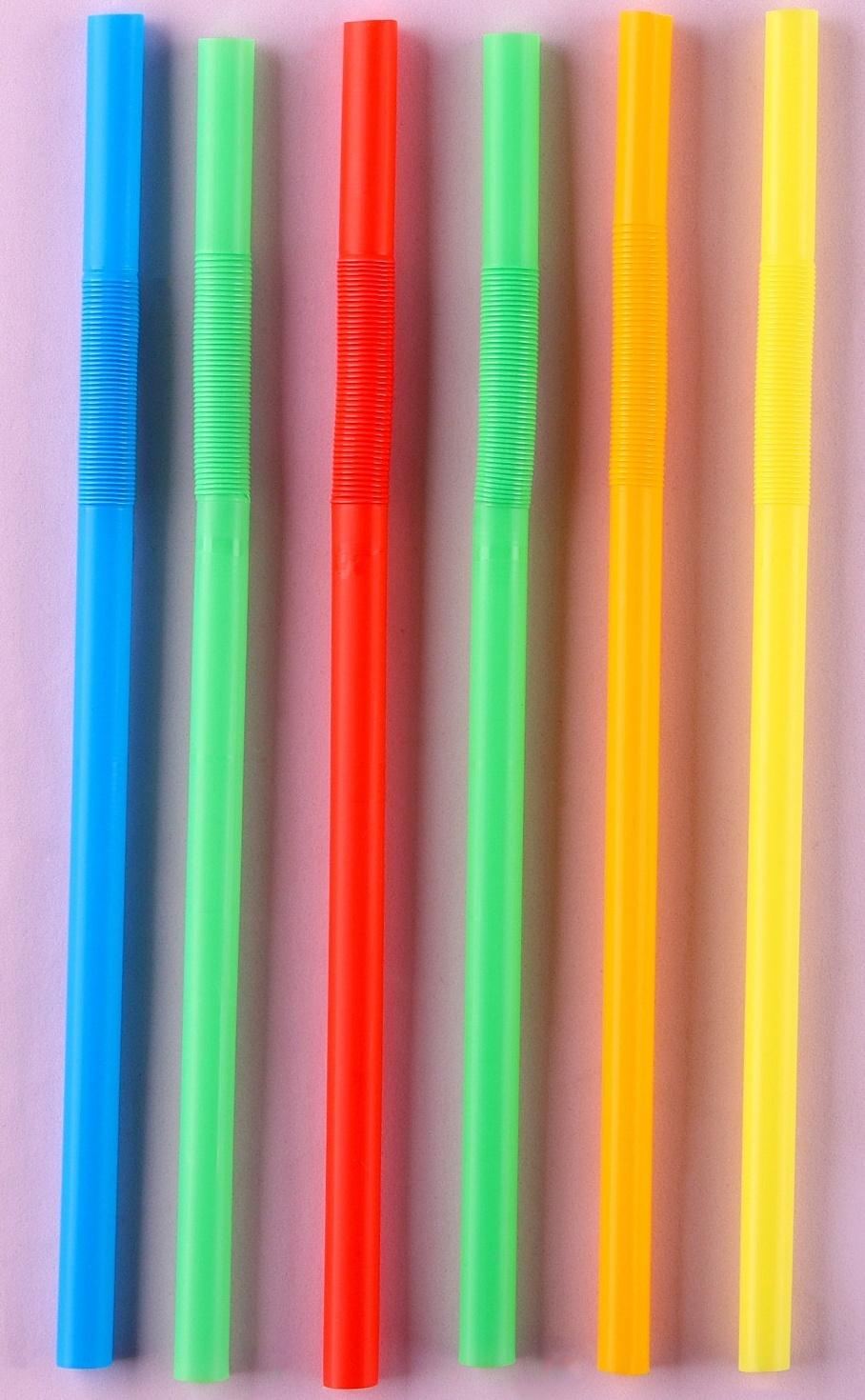 Трубочки для коктейля пластиковые, в наборе 6 штук, диаметр 10 мм, цвета МИКС