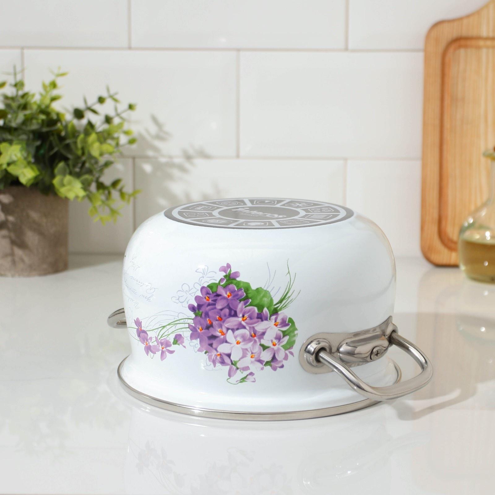 Кастрюля «Сирень», 2,1 л, стеклянная крышка