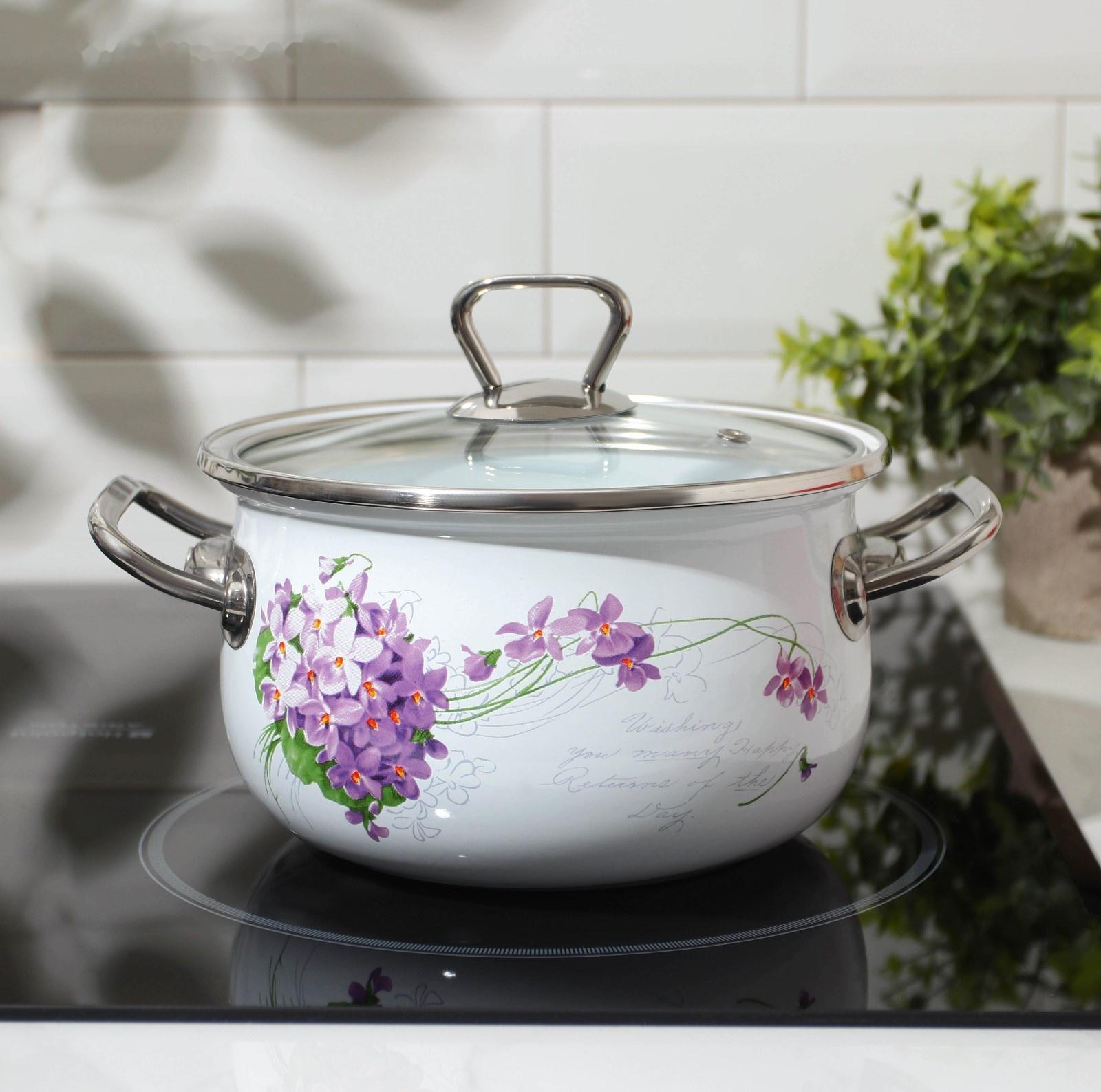 Кастрюля «Сирень», 2,1 л, стеклянная крышка