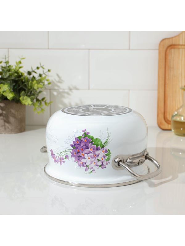 Кастрюля «Сирень», 2,1 л, стеклянная крышка