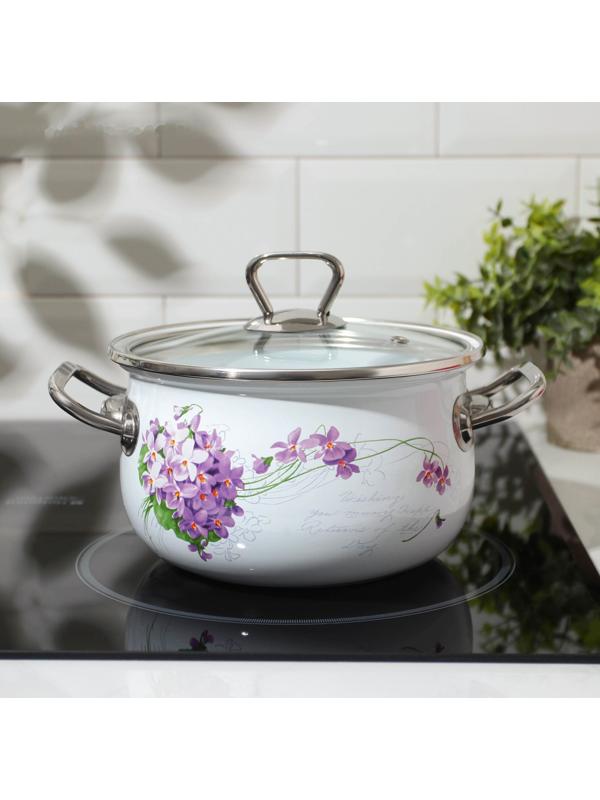 Кастрюля «Сирень», 2,1 л, стеклянная крышка