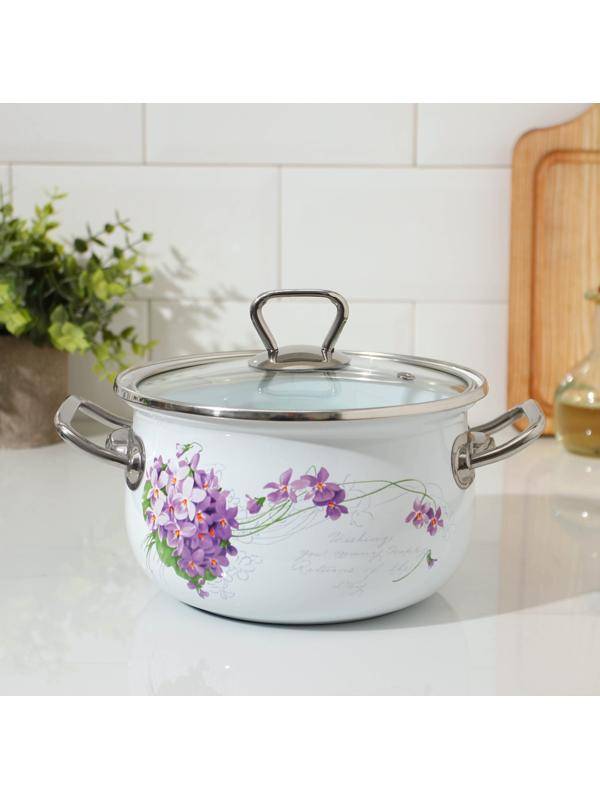 Кастрюля «Сирень», 2,1 л, стеклянная крышка