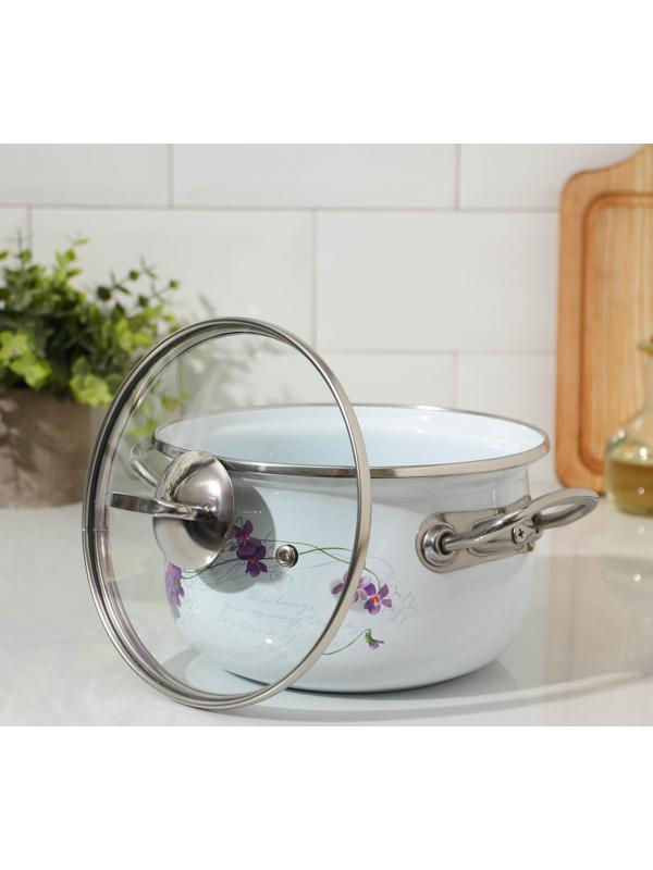 Кастрюля «Сирень», 2,1 л, стеклянная крышка