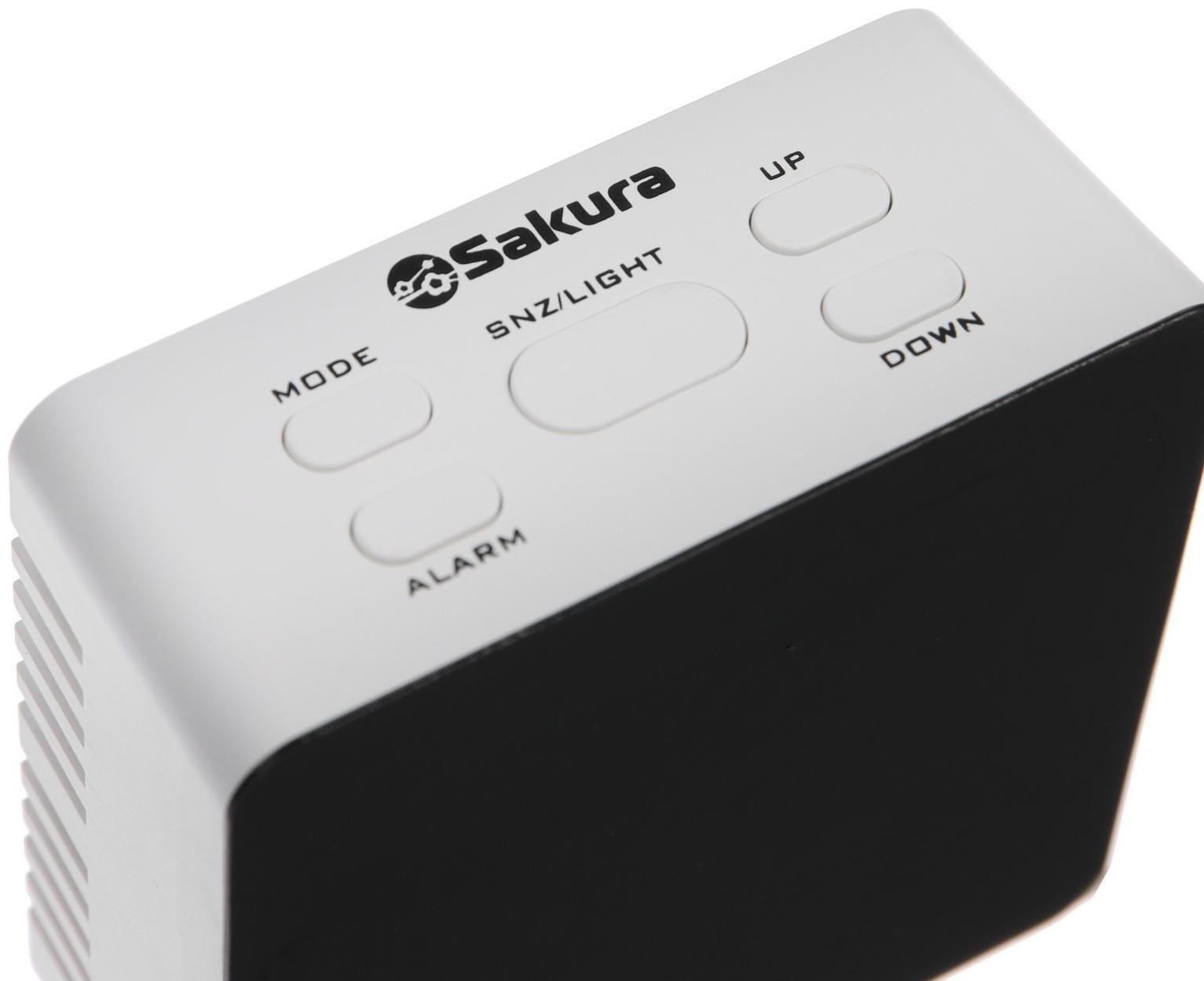 Часы-будильник Sakura SA-8523, электронные, будильник, 3хААА, белые