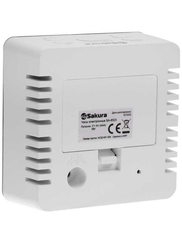 Часы-будильник Sakura SA-8523, электронные, будильник, 3хААА, белые