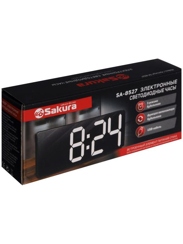 Часы-будильник Sakura SA-8527, электронные, будильник, 3хААА, чёрные