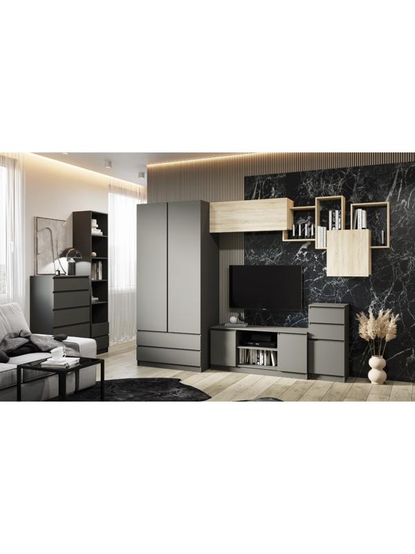 Шкаф 2х ств Мадера с 2-мя ящиками, 900х500х2100, Графит