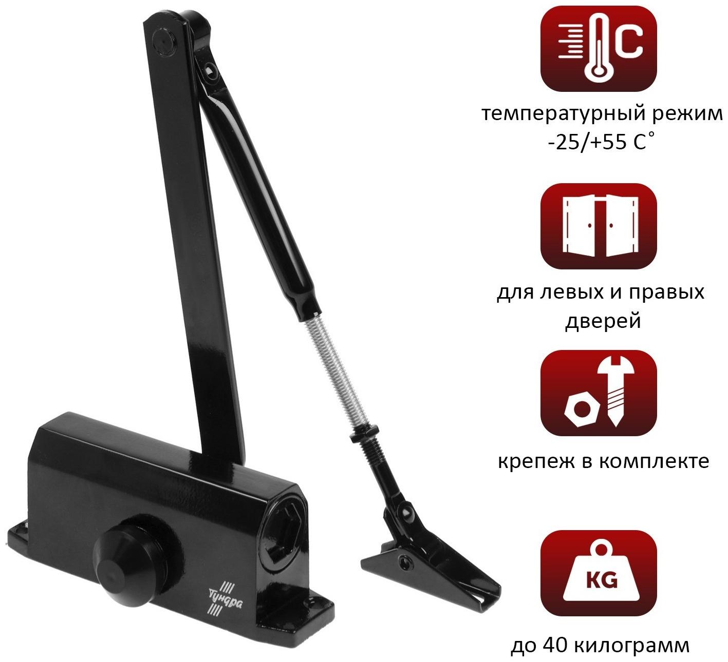 Доводчик дверной ТУНДРА, от 25-40 кг, черный