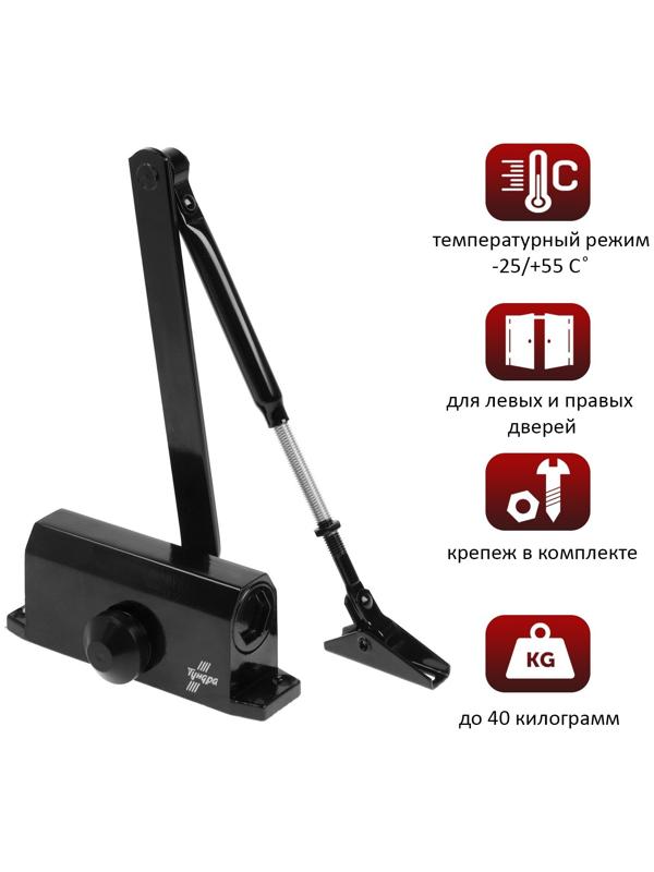 Доводчик дверной ТУНДРА, от 25-40 кг, черный