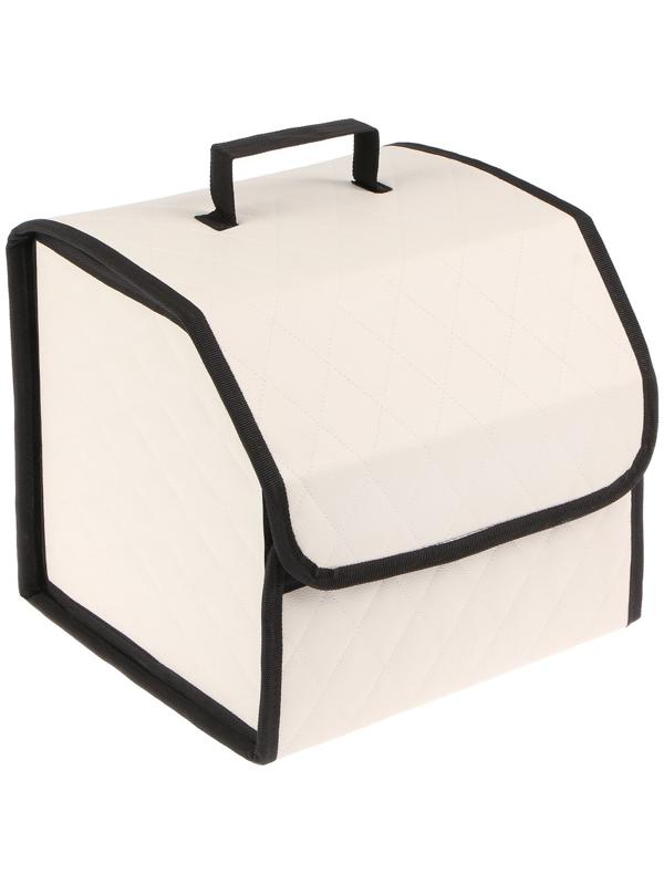 Органайзер саквояж в багажник автомобиля Cartage, экокожа стеганая, 33 см, бежевый