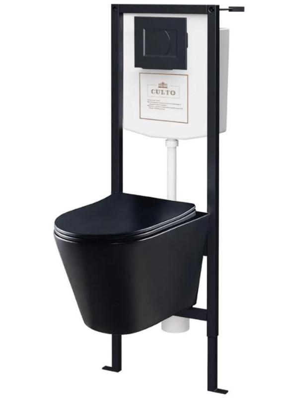 Комплект инсталляции CULTO MONET INST02-MON-MB, унитаз, сиденье микролифт, кнопка, черный