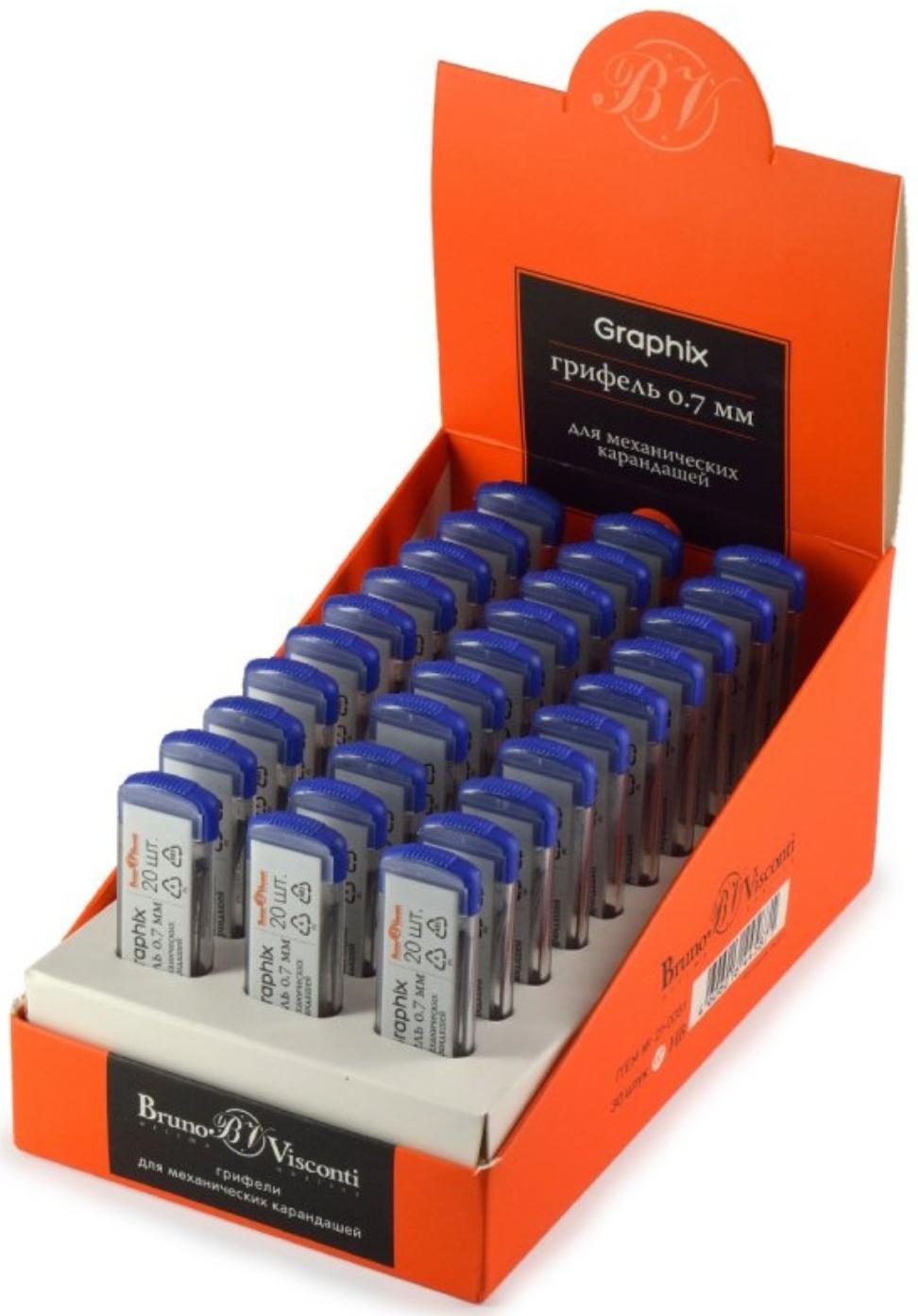 Грифели для механических карандашей 0.7 мм BrunoVisconti GRAPHIX 20 штук, HB