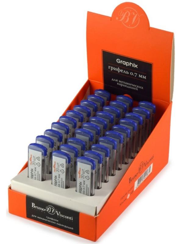 Грифели для механических карандашей 0.7 мм BrunoVisconti GRAPHIX 20 штук, HB