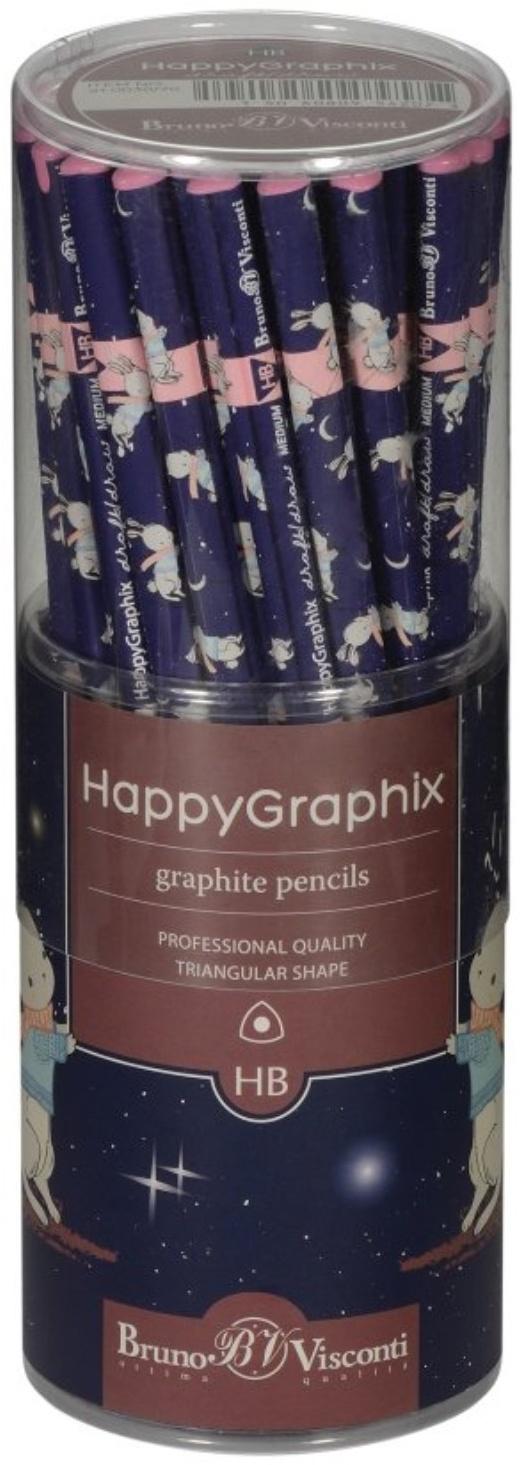 Карандаш чернографитный 2.0 мм Happy Graphix Magic Night, HВ, трёхгранный