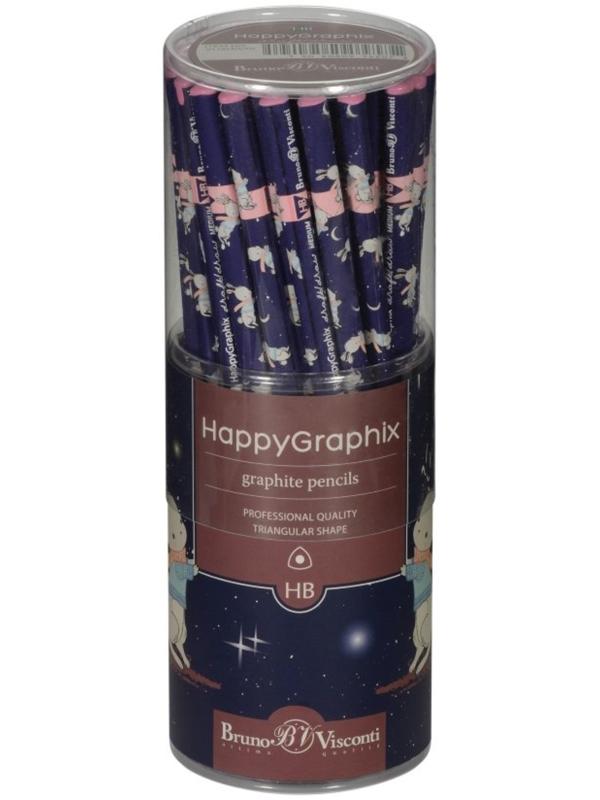 Карандаш чернографитный 2.0 мм Happy Graphix Magic Night, HВ, трёхгранный