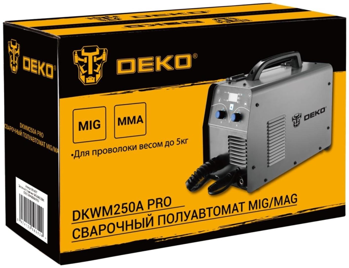 Сварочный полуавтомат DEKO DKWM250A PRO, MIG/MAG, 250А, 220 В, 7 кВт, возд.охлаждение