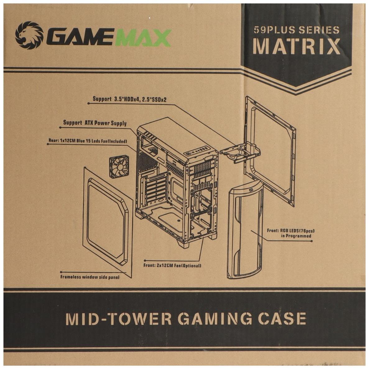 Корпус Gamemax G562 Matrix, без БП, ATX, USB3.0 + 2хUSB 2.0, подсветка, чёрный