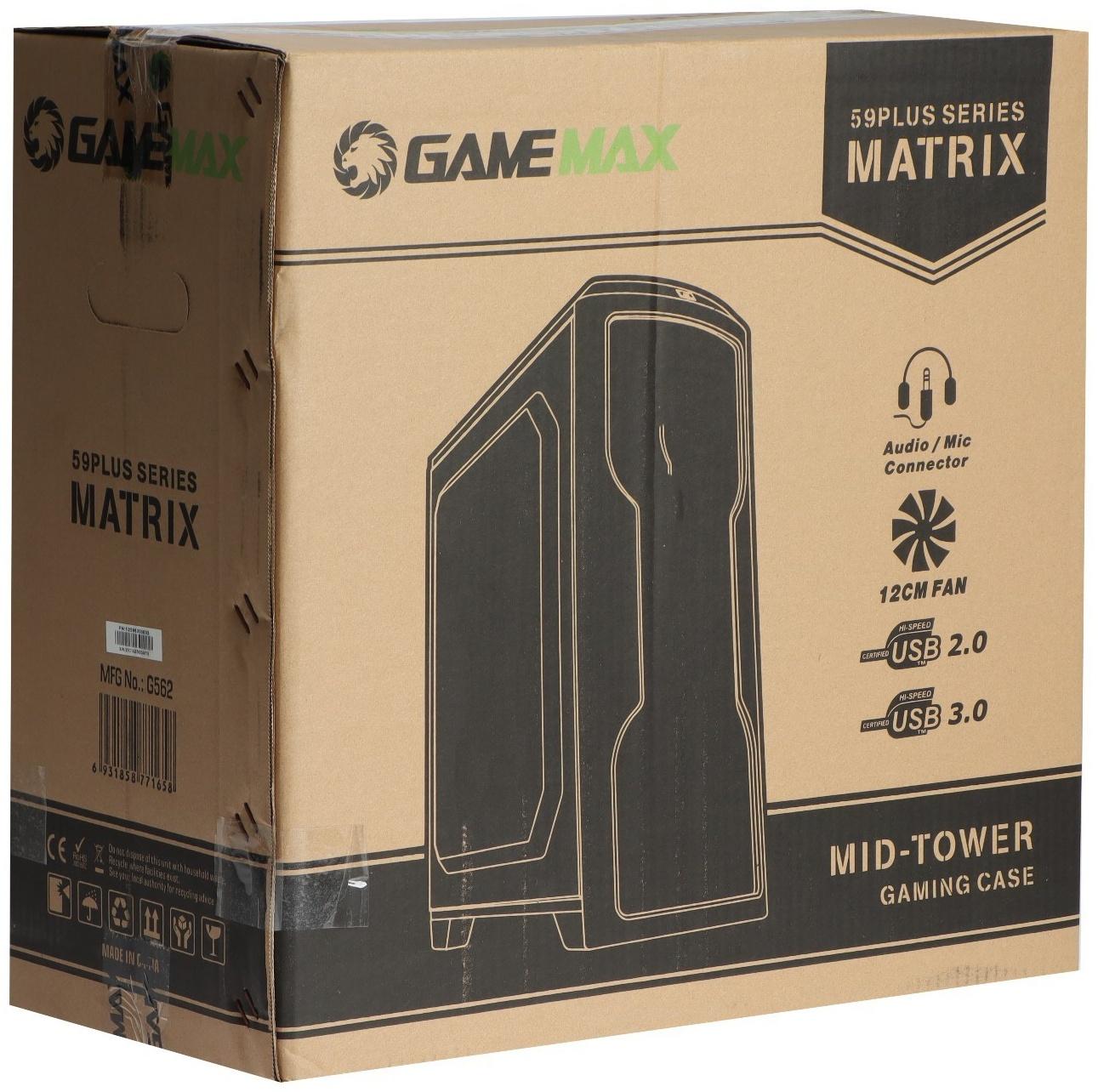 Корпус Gamemax G562 Matrix, без БП, ATX, USB3.0 + 2хUSB 2.0, подсветка, чёрный