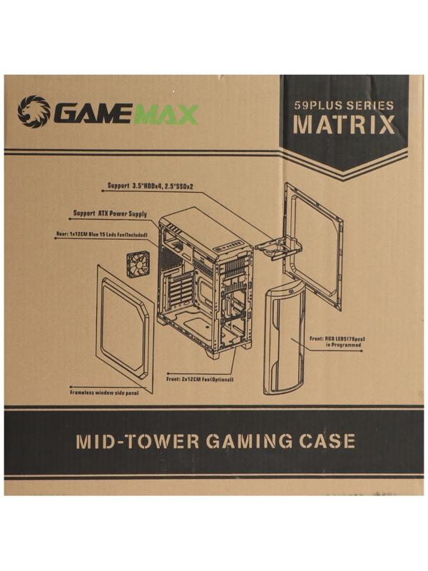 Корпус Gamemax G562 Matrix, без БП, ATX, USB3.0 + 2хUSB 2.0, подсветка, чёрный