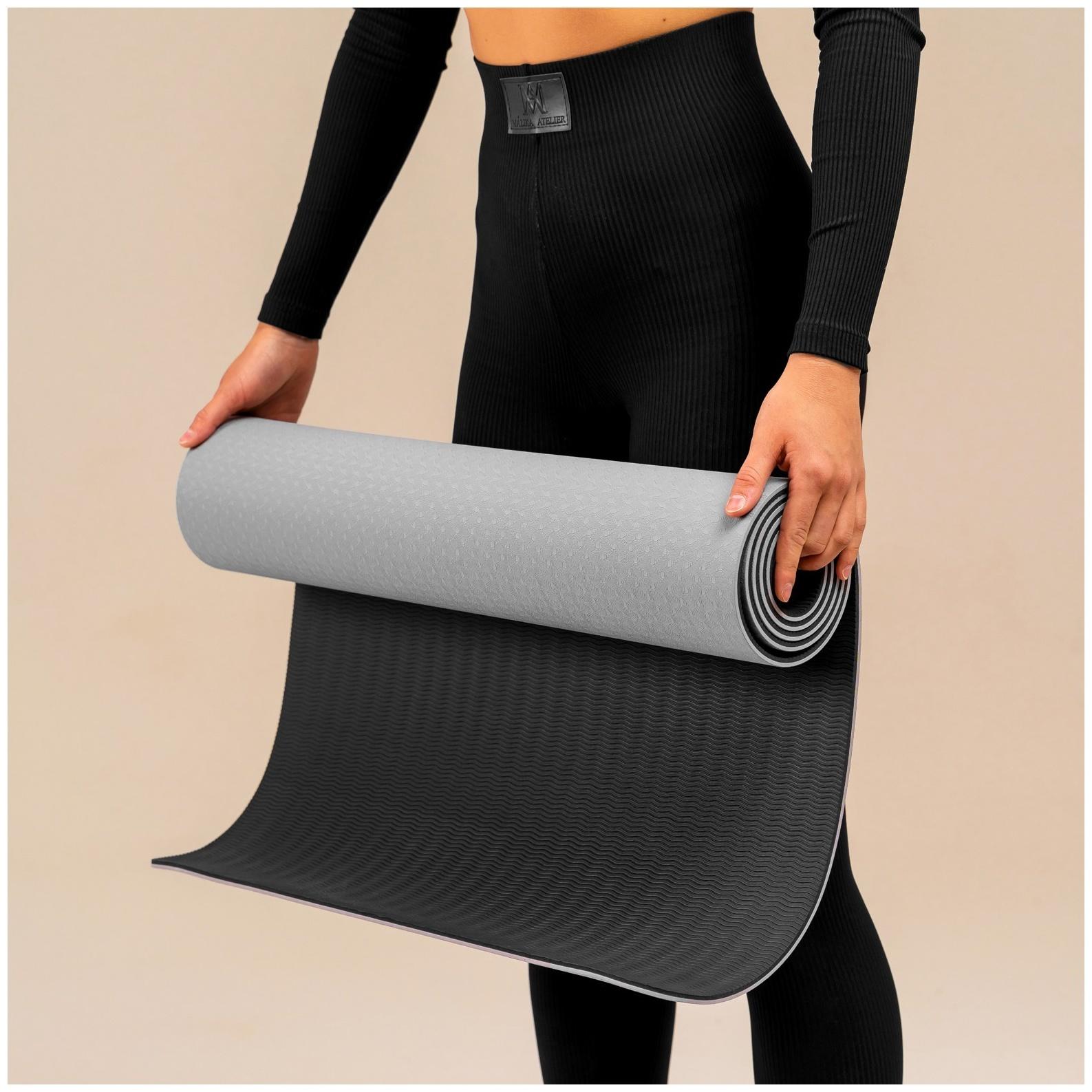 Коврик для фитнеса и йоги ONLYTOP, 183х61х0,6 см, цвет серый/чёрный