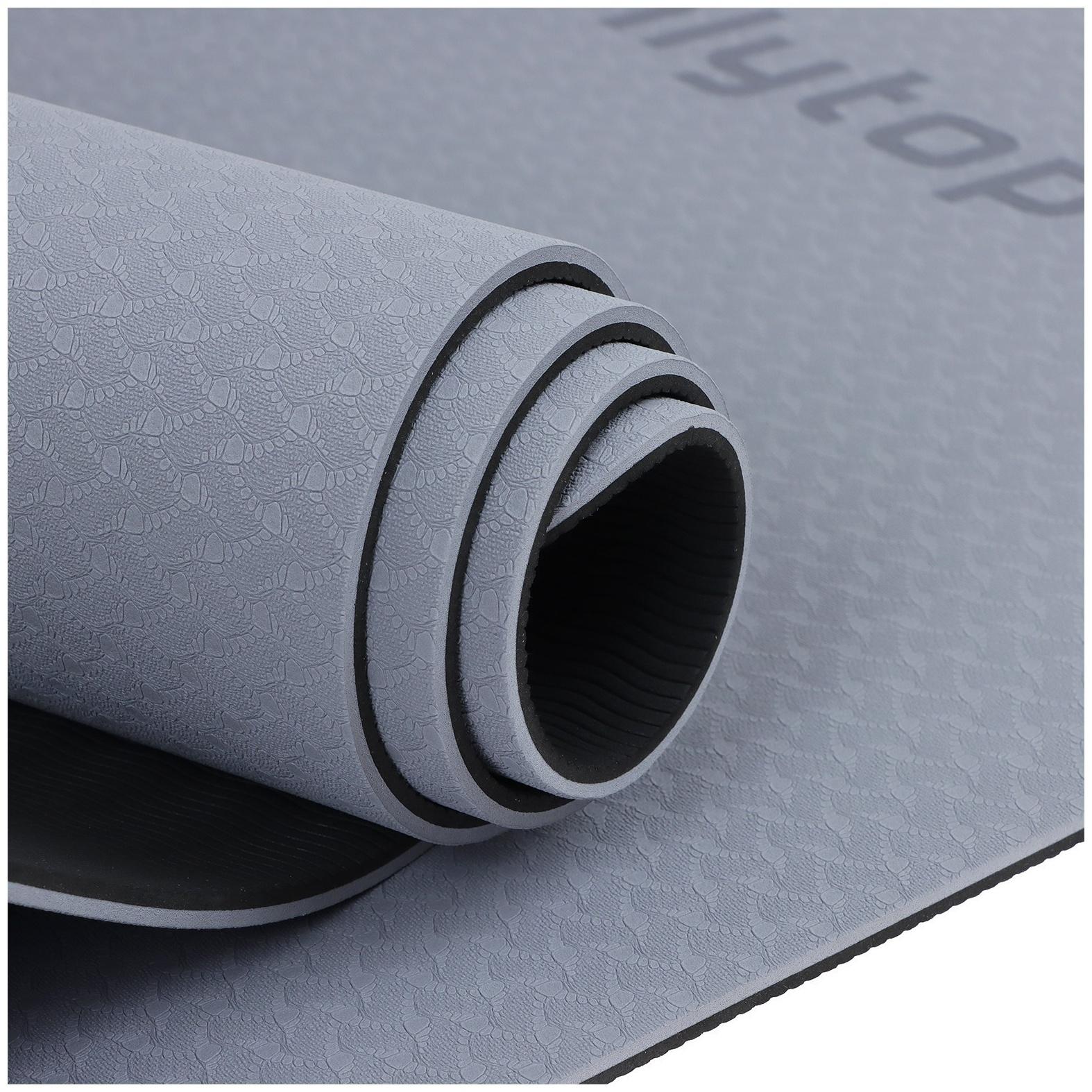 Коврик для фитнеса и йоги ONLYTOP, 183х61х0,6 см, цвет серый/чёрный