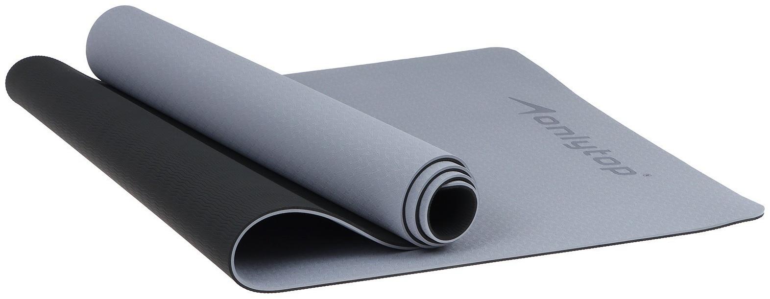Коврик для фитнеса и йоги ONLYTOP, 183х61х0,6 см, цвет серый/чёрный